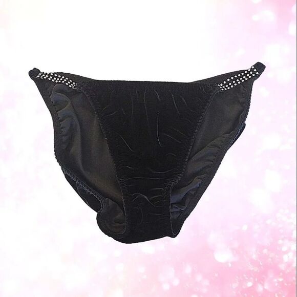 Victoria's Secret 1997 Black Rhinestone String Bikini Panties Med NWOT - Picture 6 of 11